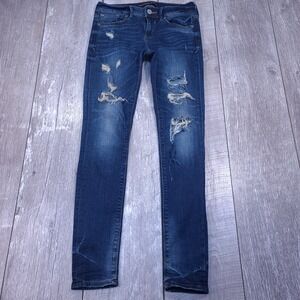 Express Jeans Legging Women 0R Blue Distressed Ripped Mid Rise Skinny Denim